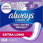 Always Xtra Protection Dailies Feminine Panty Liners for Women, Extra Long, Unscented, 92 Count - Pack of 4 (368 Count Total)