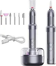 Electric Nail Files with LED Display, 18000RPM Professional Ceramic Nail Drill with 6 Drill Bits and 6-Speed Speed Adjustment, Low Noise Manicure Drill Set for Beginner
