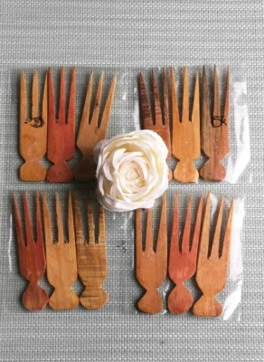 3X Nigerian Local 3-Tail Afro Detangling Parting Cutting Comb ILARUN - WOOD