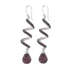 14K White Gold Plated Amethyst Spiral Shape Crystal Drop Dangle Hook Earrings