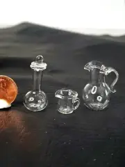 LOT Miniature Handblown Glass Measuring Cup Decanter Pitcher 1:12 Dollhouse Set
