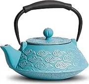 MILVBUSISS Cast Iron Teapot, Japanese Tea Pot with Infuser for Loose Leaf, Tea Kettle Stovetop Safe Coated with Enameled Interior, Clouds Pattern 27oz, 800ml Sky-Blue