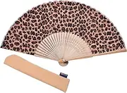 [Salutto] Hand Fan Bamboo Leopard Printed Folding Fan Cotton For Party Wedding Gift with Fan Cover