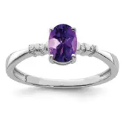 Sterling Silver Rhodium Plated Diamond u0026 Amethyst Oval Ring