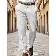 Men's Dress Pants Cotton Linen Shorts Buttons Pocket Plain Comfort Breathable Vacation Daily Boho Black White