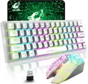 60% Wireless Gaming Keyboard Mouse and Mat,Rechargeable Rainbow Backlit For PC