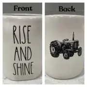 RISE AND SHINE Farm TRACTOR on back Rae Dunn 19oz Coffee Mug Cup Farmline NEW