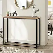 Oikiture Console Table Hallway Table with Metal Frame Black and Wood