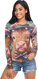 [RPLIFE] Fourth of July Sheer Shirts, Womens Sheer Long Sleeve Top S-XXL