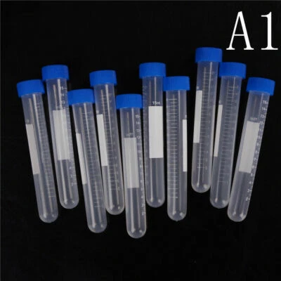 10X 15mL Plastic Centrifuge Test Tube Vial Container Self Standing Screw Cap、New