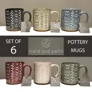 SET OF 6 New Hand & Earth Home Essential Aztec Geometric Pottery Mugs RARE!!!