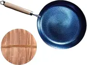 Non-Stick Pans With Solid Wood Lids,Fish Scale Bottom Frying Pan,Uncoated Non-Stick Pan,Universal Iron Frying Pan,For Induction And Electric Cooktops