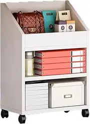 Mobile Bookshelf on Wheels Bookcase Under Desk Office Cart for Home Office Wooden Bookshelf Sideboard Storage Rack Side Cabinet