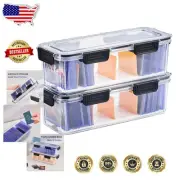 Large Hard Plastic Toploader Storage Box with 5 Dividers - Dustproof 2 Pack