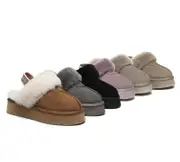 AUSTRALIAN SHEPHERD® 2-Way Style UGG Slippers Women Removable Strap Slingback Platform Waffle - Grey / AU Ladies 10 / AU Men 8 / EU 41
