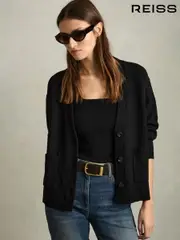 Reiss Black Harper Chunky Knitted Cardigan (AK1777) | $260
