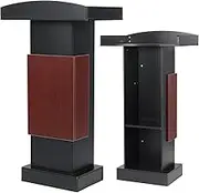 BEQUZON Lectern Podium with Storage Shelves, 41.3H x 23.6W x 15.7D inches, Presentation Pulpit for Church Classroom, Black and Reddish Brown