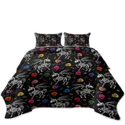 Cool Halloween Unicorn Skeletons and Skulls Coverlet
