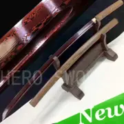 Red Damascus Steel Samurai Katana Full Tang Rose Wood shirasaya Japanese Sword
