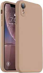 Vooii Compatible with iPhone XR Case, Upgraded Liquid Silicone with [Flat Edges] [Camera Protection] [Soft Anti-Scratch Microfiber Lining] Phone Case for iPhone 10 XR 6.1 inch - Light Brown