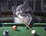 Pool Shark by Lucia Heffernan Comical Shark Playing Pool Art Print 11x14 In