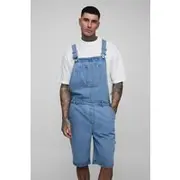 Mens Light Wash Tall Relaxed Fit Carpenter Short Dungaree