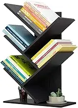 5-Tier Wood Bookshelf Tree Bookcase for Displaying Books, CDs, Magazines and More, Display Floor Standing Shelf for Books, Book Organizer Shelves at Home Office, Living Room, Bedroom, Black