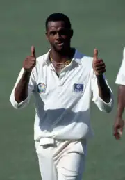 West Indies bowler Courtney Walsh giving the thumbs up signal- Old Cricket Photo