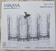 Mikasa Fine Lead Free Crystal Highball Glasses 12 oz. Kerry Set Of 4 NWB