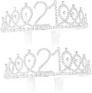 [TOVINANNA] Pcs Alloy Birthday Crown Rhinestone Decorative Crown Hair Comb Tiara Number Silver