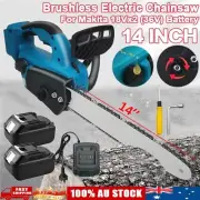 Brushless Cordless 14'' Chainsaw Wood Saw Battery Charger For Makita 18V x2(36V)