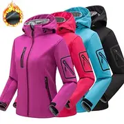 Women's Hiking Softshell Jacket Hoodie Jacket Winter Fleece Jacket Waterproof Outdoor Solid Color Thermal Warm Windproof Lightweight Fleece Lining Outerwear Wi