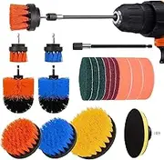 18Pack Drill Brush Power Scrubber Cleaning Brush Extended Long Attachment Set All Purpose Drill Scrub Brushes Kit for Grout, Shower,Floor, Tile,Tub, Bathroom and Kitchen Surface Black
