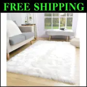 3x5 Luxury Faux Sheepskin Rug - Fluffy White Area Rug for Bedroom & Living Room