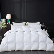 Luxurious Goose Down Feather Fiber Comforter Duvet Insert, Exquisite Solid White Design, Oversize Super King White 120 x 120, Premium Baffle Box 100% Egyptian Cotton, 85 oz Fill Weight