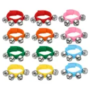 12 Pcs Wrist Bells, Jingle Bells Christmas Hand Bells with 4 Bells Colourful