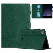 Compatible For iPad Air (2022) / (2020) Case Honeycomb Printed Leather Tablet Cover with Card Slot Green