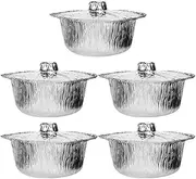 Yardwe Aluminum Foil Pans with Lids 5Pcs Picnic Foil Pie Pans Disposable Baking Pans Round Tin Pans Pot Camping Pot Food Container Barbecue Grill Pots 1800ml