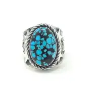 Kevin Yazzie Navajo Sterling Silver Stars Band Ring Gem Grade Hubei Turquoise