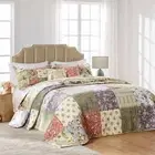 NEW! ~ BEAUTIFUL XXXL PATCHWORK IVORY PINK GREEN FLORAL ROSE BEDSPREAD QUILT SET