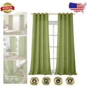 Sophisticated 108-Inch Olive Green Faux Linen Curtains - Light Filtering Drapes