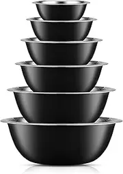 JoyJolt Stainless Steel Mixing Bowl Set of 6 Mixing Bowls (Black). 5qt Large Mixing Bowl to 0.5qt Small Metal Bowl. Kitchen, Cooking and Storage Nesting Bowls. Dough, Batter and Baking Bowls