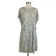 Aidan Mattox Women's Cocktail Dress Size 12 Silver Sequined Short Sleeve Sheath