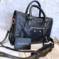 在飛比找蝦皮購物優惠-二手旗艦 Balenciaga City 黑色 羊皮 銀釦 