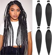 Pre Stretched Braiding Hair Extensions 26 Inch 4 Packs 90g/ Pack Easy Braid EZ Braid Synthetic Fiber Yaki Texture Hot Water Setting Crochet Twist Hair Extensions #1b Natural Black