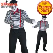 K384 Mime Mens Costume French Artist Clown Circus Fancy Dress Up Marcel Marceau
