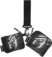 [XYMZR] Mini Zip Around Wristlet keychain Wallet Astronaut Lion Black White for Women Personalized Pattern Detachable Dual Pouch Wristlet Portable Wallet Phone Coin Purse, Multi-colored, One Size