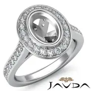 Halo Set Diamond Engagement Ring Platinum Oval Shape Semi Mount 0.5 Ctw.