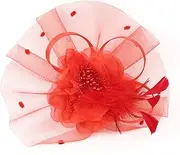 [AKOOSY] Floral Headdress Mesh Hair Clip for Women Elegant Bridal Headband Fascinator Hoop for Weddings Evening Parties Special Occasions Red