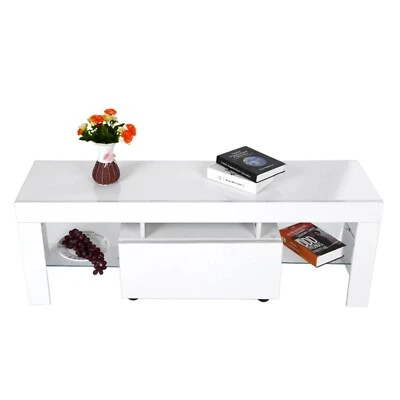 Modern TV Cabinet Unit Entertainment Stand with LED Strip Remote Control Home